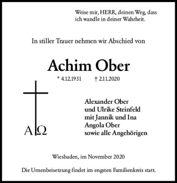 Traueranzeige von Achim Ober von vrm-trauer