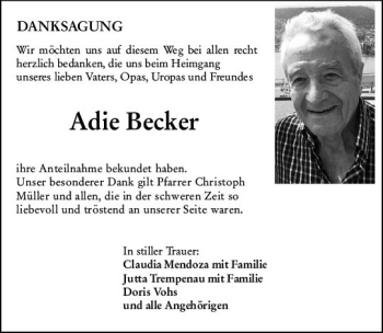 Traueranzeige von Adie Becker von vrm-trauer