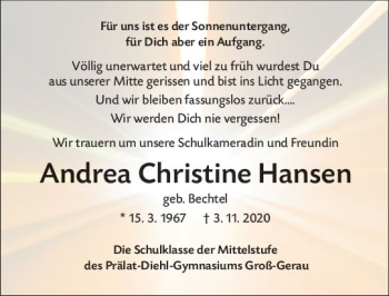 Traueranzeige von Andrea Christine Hansen von vrm-trauer