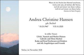 Traueranzeige von Andrea Christine Hansen von vrm-trauer