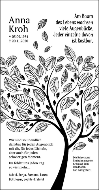 Traueranzeige von Anna Kroh von vrm-trauer
