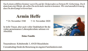 Traueranzeige von Armin Heffe von vrm-trauer