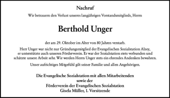 Traueranzeige von Berthold Unger von vrm-trauer