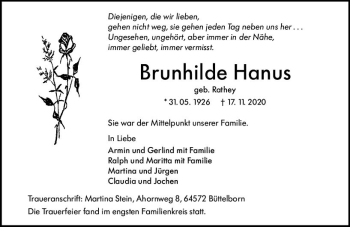 Traueranzeige von Brunhilde Hanus von vrm-trauer