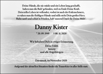 Traueranzeige von Danny Kister von vrm-trauer
