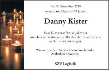 Traueranzeige von Danny Kister von vrm-trauer
