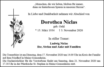 Traueranzeige von Dorothea Niclas von vrm-trauer