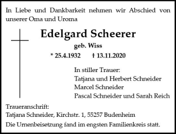 Traueranzeige von Edelhard Scheerer von vrm-trauer