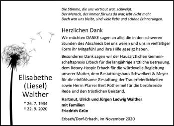 Traueranzeige von Elisabethe Walther von vrm-trauer