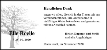 Traueranzeige von Elle Roelle von vrm-trauer