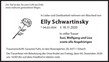 Traueranzeige von Elly Schwartinsky von vrm-trauer
