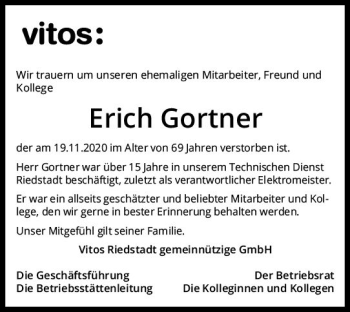 Traueranzeige von Erich Gortner von vrm-trauer