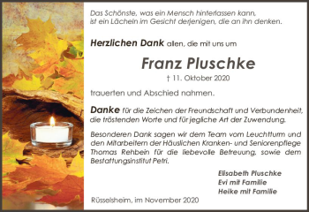 Traueranzeige von Franz Pluschke von vrm-trauer