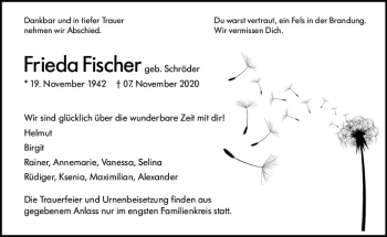Traueranzeige von Frieda Fischer von vrm-trauer