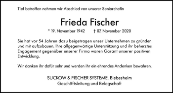 Traueranzeige von Frieda Fischer von vrm-trauer