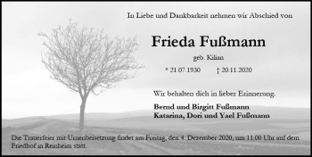 Traueranzeige von Frieda Fußmann von vrm-trauer