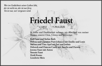 Traueranzeige von Friedel Faust von vrm-trauer