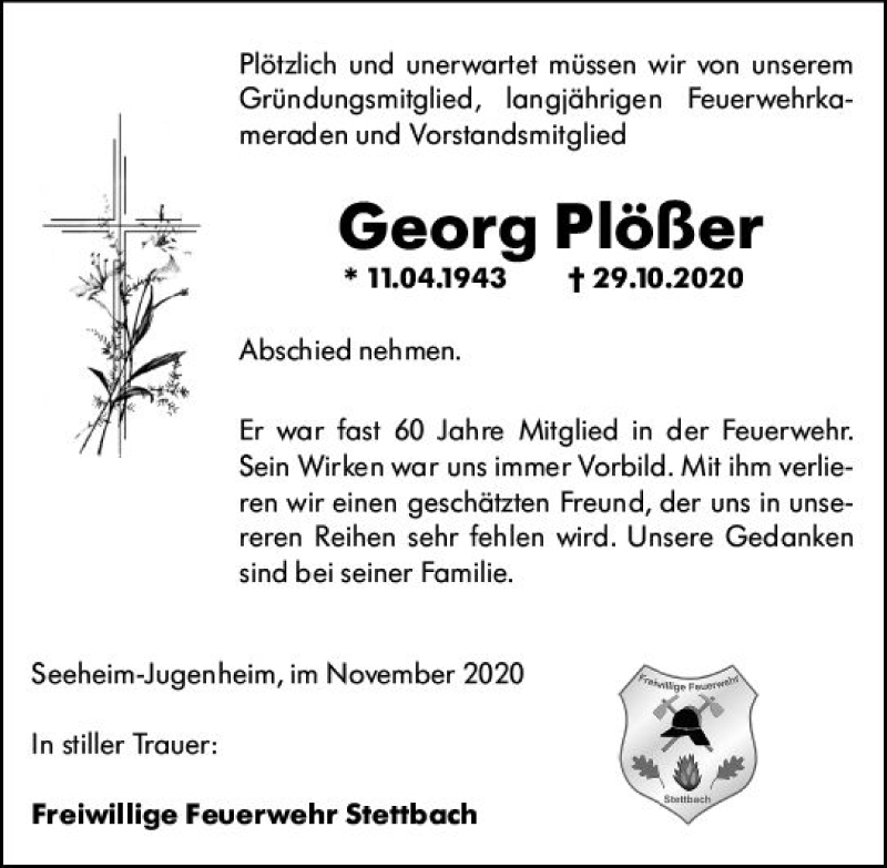  Traueranzeige für Georg Plößer vom 04.11.2020 aus vrm-trauer