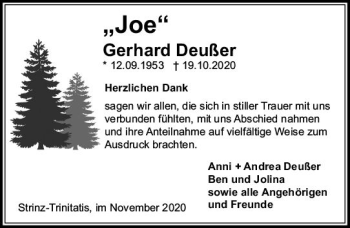 Traueranzeige von Gerhard Deußer von vrm-trauer