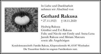 Traueranzeige von Gerhard Rakusa von vrm-trauer
