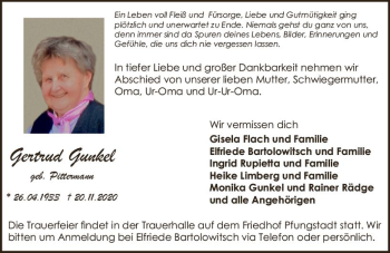 Traueranzeige von Gertrud Gunkel von vrm-trauer
