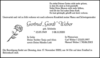 Traueranzeige von Gertrud Weber von vrm-trauer