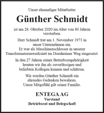 Traueranzeige von Günther Schmidt von vrm-trauer