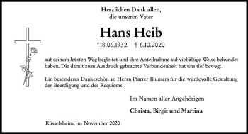 Traueranzeige von Hans Heib von vrm-trauer