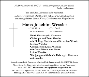 Traueranzeige von Hans-Joachim Wessler von vrm-trauer