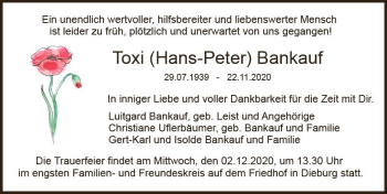 Traueranzeige von Hans-Peter Bankauf von vrm-trauer