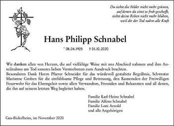 Traueranzeige von Hans Philipp Schnabel von vrm-trauer