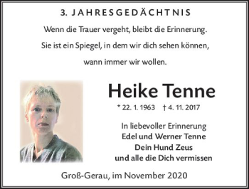 Traueranzeige von Heike Tenne von vrm-trauer