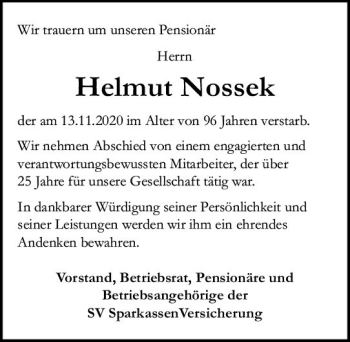 Traueranzeige von Helmut Nossek von vrm-trauer