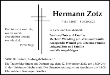 Traueranzeige von Hermann Zotz von vrm-trauer