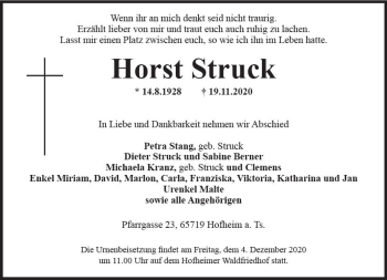 Traueranzeige von Horst Struck von vrm-trauer