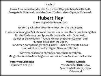 Traueranzeige von Hubert Hey von vrm-trauer