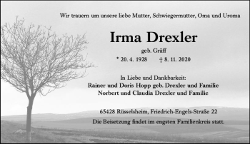 Traueranzeige von Irma Drexler von vrm-trauer