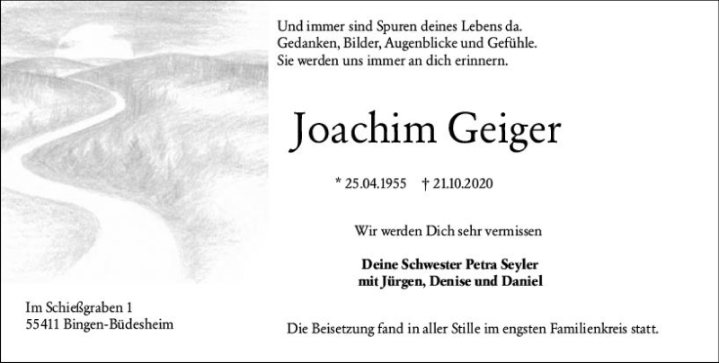  Traueranzeige für Joachim Geiger vom 07.11.2020 aus vrm-trauer