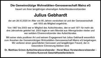 Traueranzeige von Julius Gebhardt von vrm-trauer