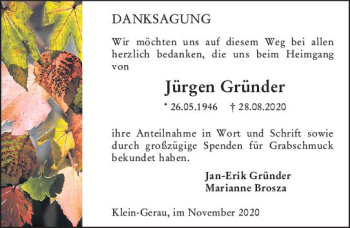 Traueranzeige von Jürgen Gründer von vrm-trauer