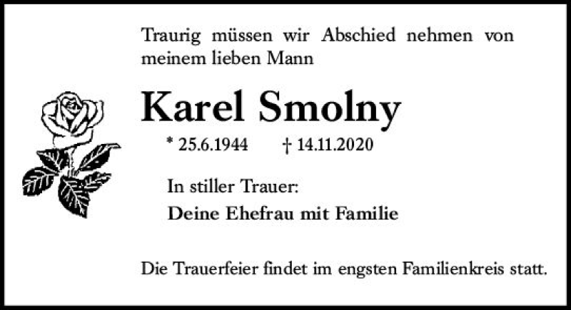  Traueranzeige für Karel Smolny vom 21.11.2020 aus vrm-trauer