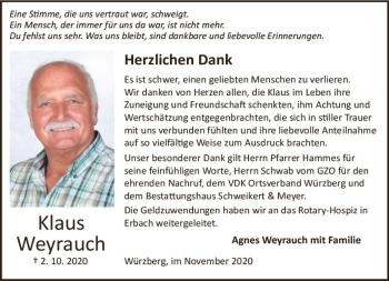 Traueranzeige von Klaus Weyrauch von vrm-trauer