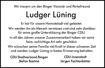 Traueranzeige von Ludger Lüning von vrm-trauer