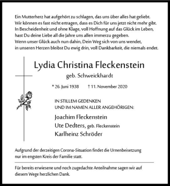 Traueranzeige von Lydia Christina Fleckenstein von vrm-trauer
