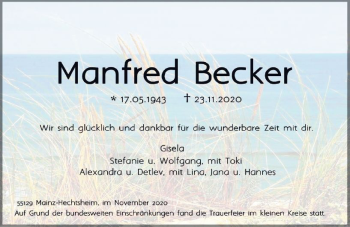 Traueranzeige von Manfred Becker von vrm-trauer