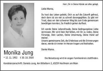 Traueranzeige von Monika Jung von vrm-trauer