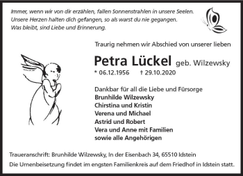 Traueranzeige von Petra Lückel von vrm-trauer