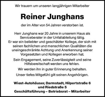 Traueranzeige von Reiner Alexander Junghans von vrm-trauer