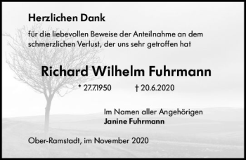 Traueranzeige von Richard Wilhelm Fuhrmann von vrm-trauer