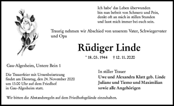 Traueranzeige von Rüdiger Linde von vrm-trauer